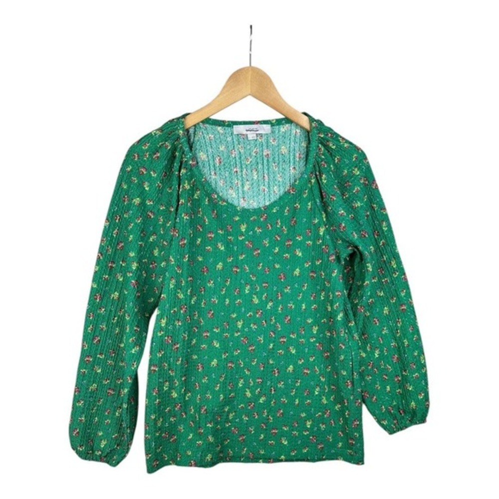 LOFT Floral Draped Long Sleeve Top - Bright Kelly Green‎ Size Small